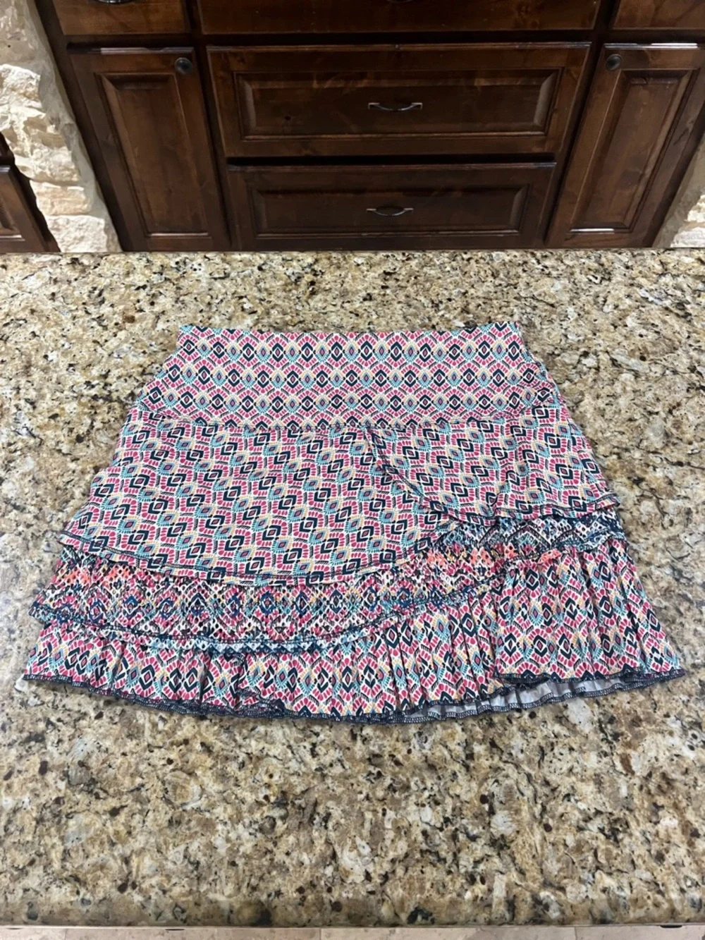 New - Lucky in Love Pink & Navy Geometric Tiered Skater Skort | Size Medium